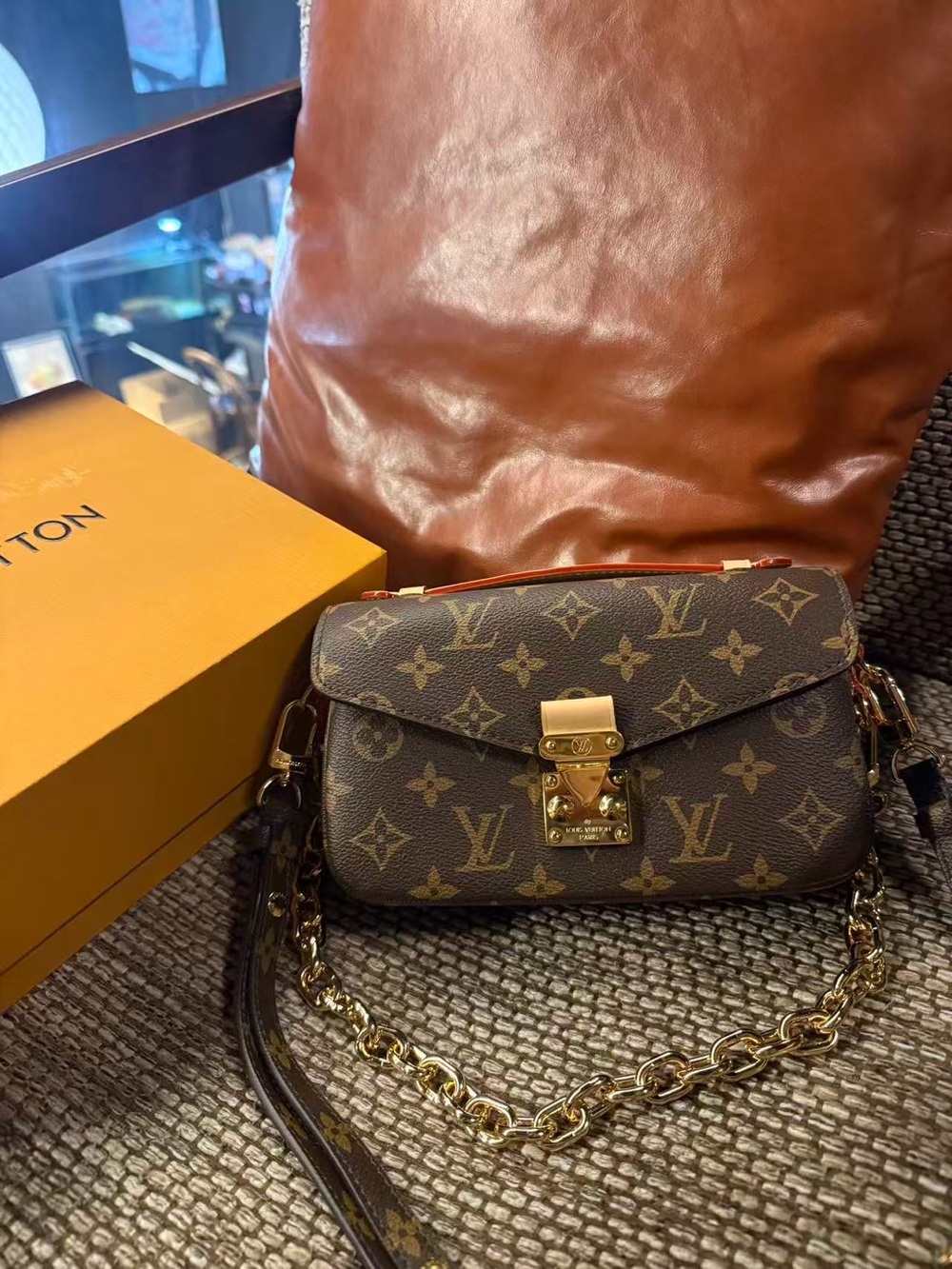 Louis Vuitton Monogram Gold-Accented Brown Crossbody Pochette